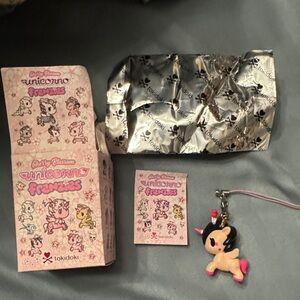 TECH bag PHONE CHARM Tokidoki Cherry Blossom Unicorno Keychain Pink Black CUTE